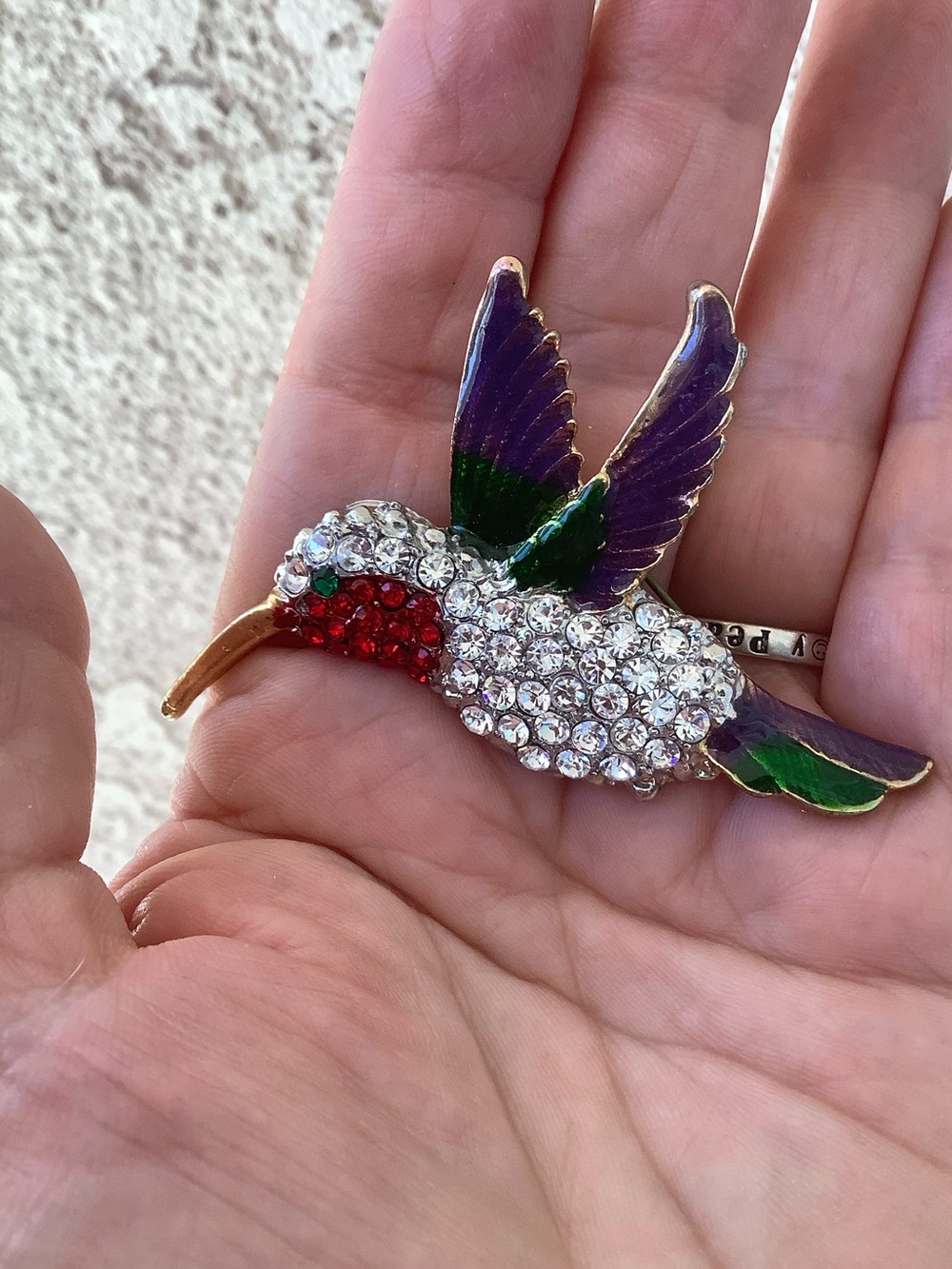 Gold‑Tone Hummingbird red & clear crystal Brooch
